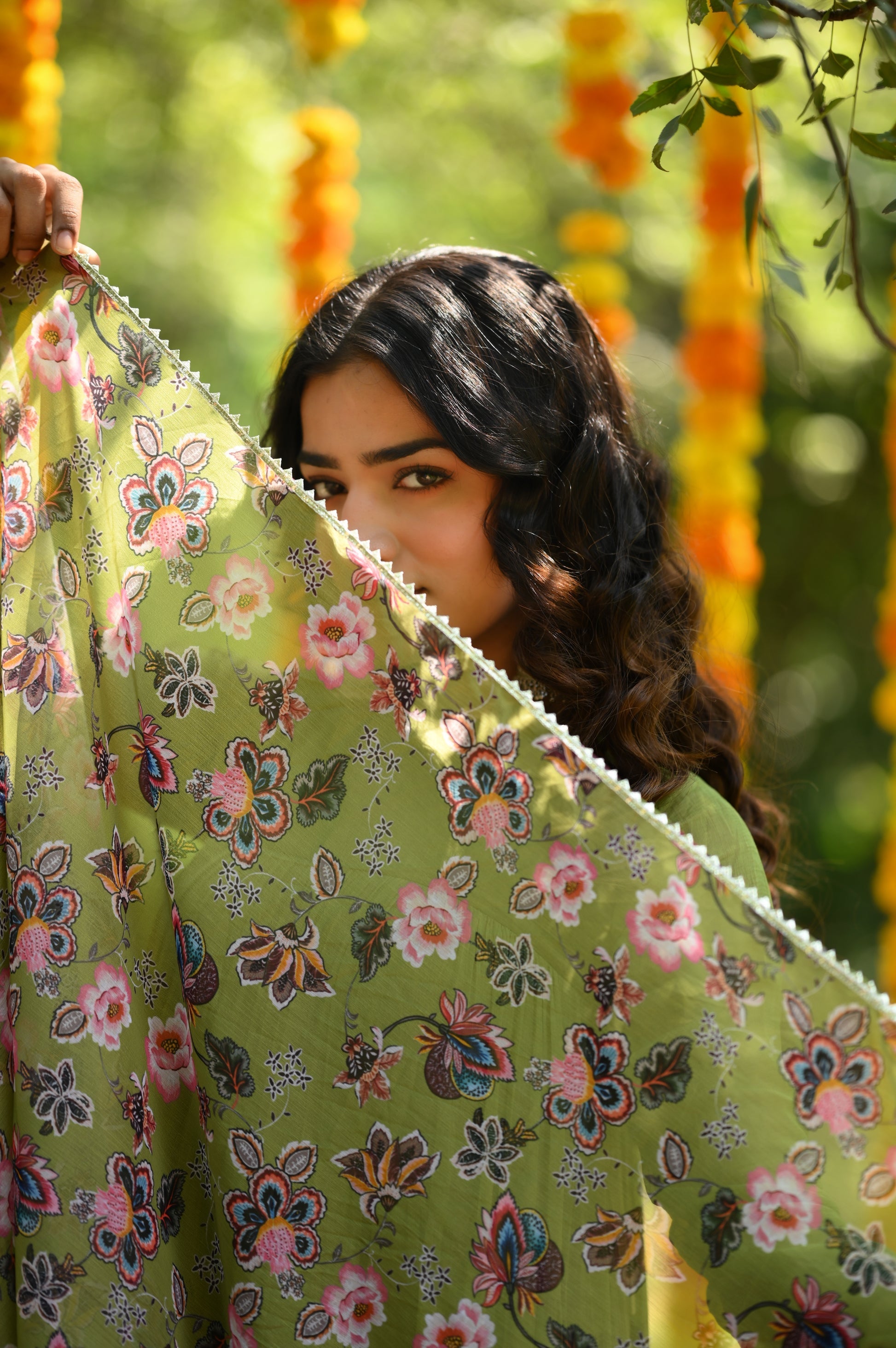 OLIVE GREEN TIER PATTERN ANARKALI