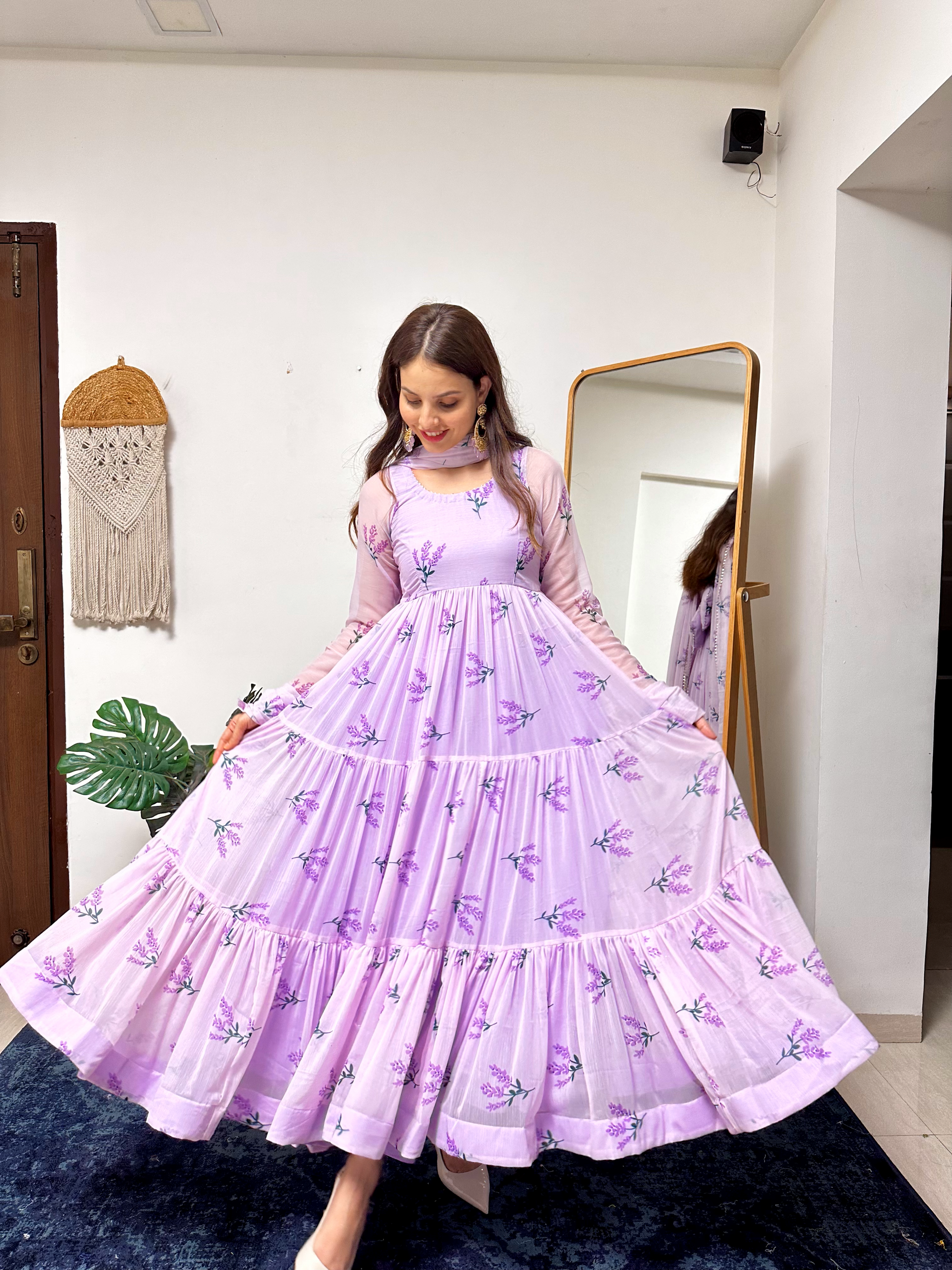 Mini Lavender Floral Printed Anarkali Set
