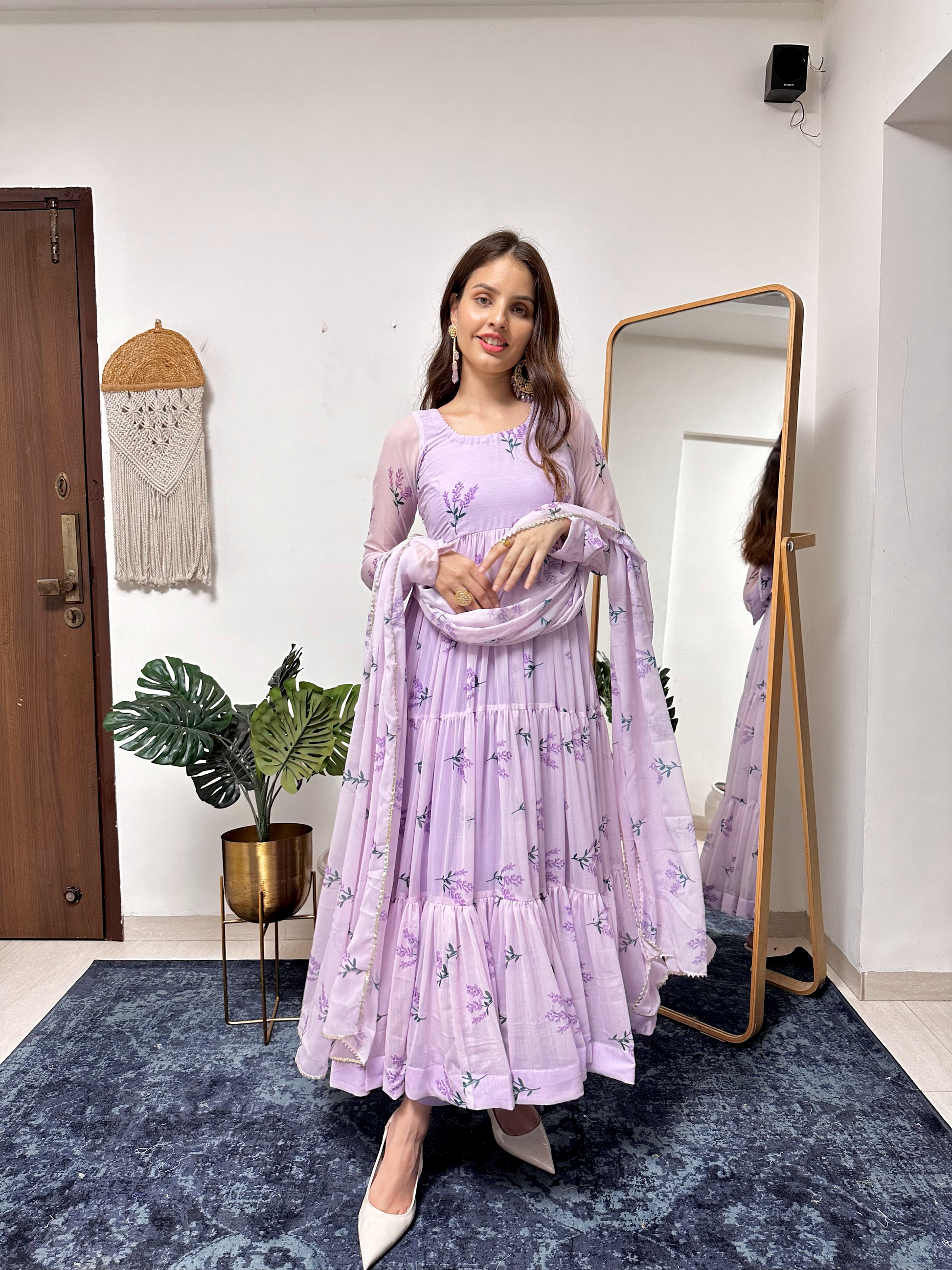 Mini Lavender Floral Printed Anarkali Set