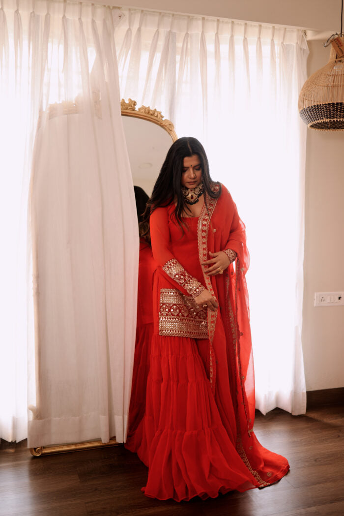 Stylish Rust Designer Sharara Pair Set