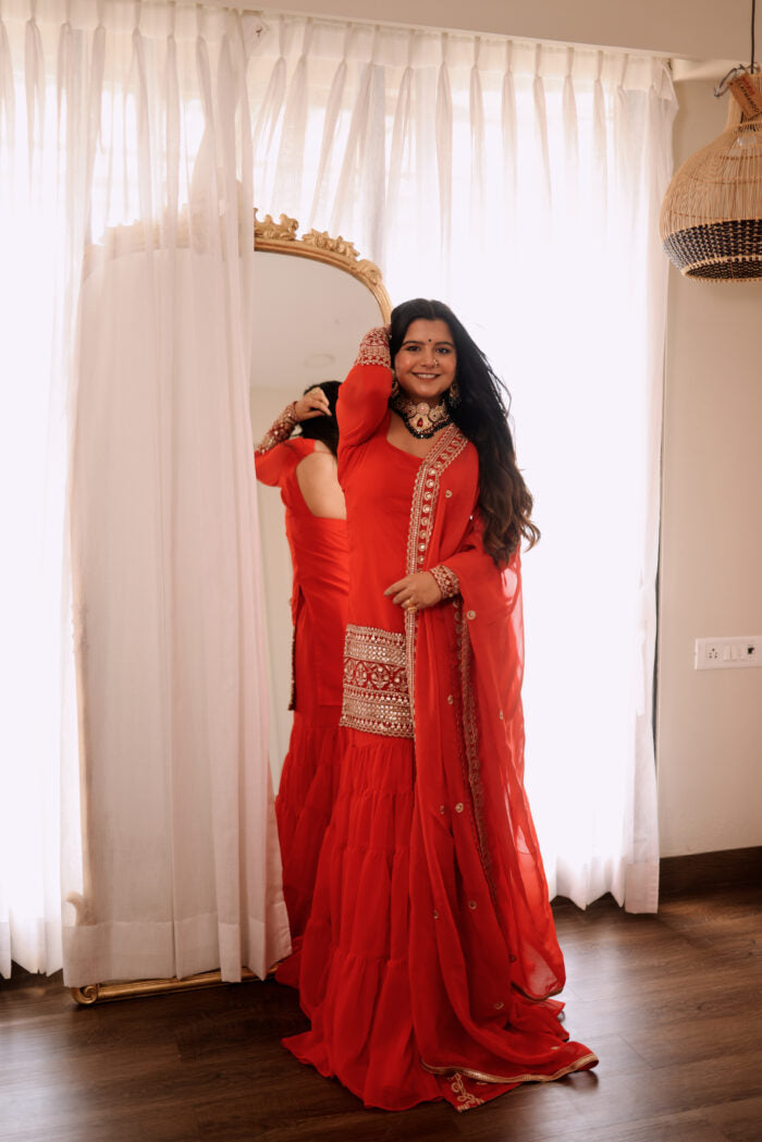 Stylish Rust Designer Sharara Pair Set