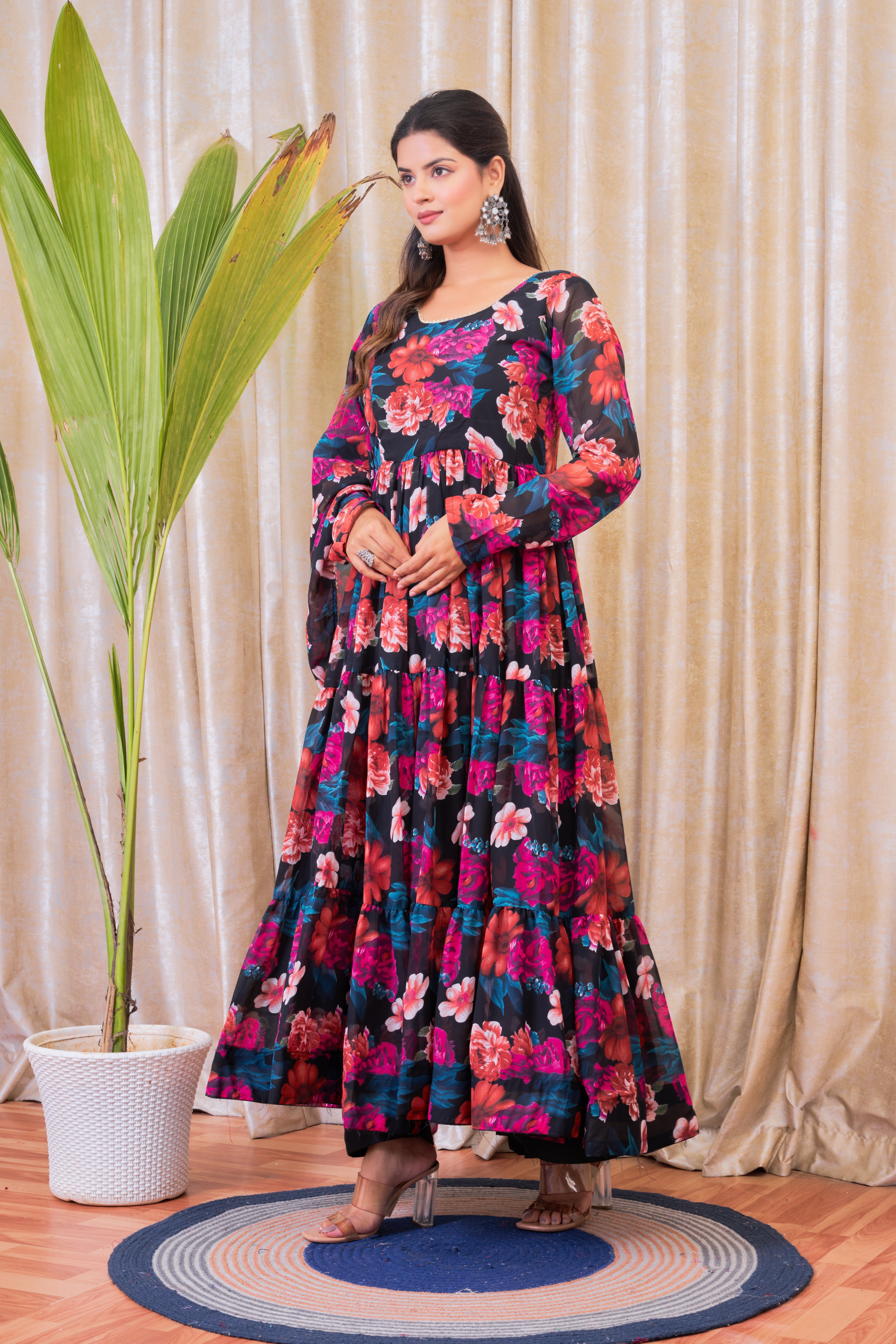 Mix Floral Printed Anarkali Set