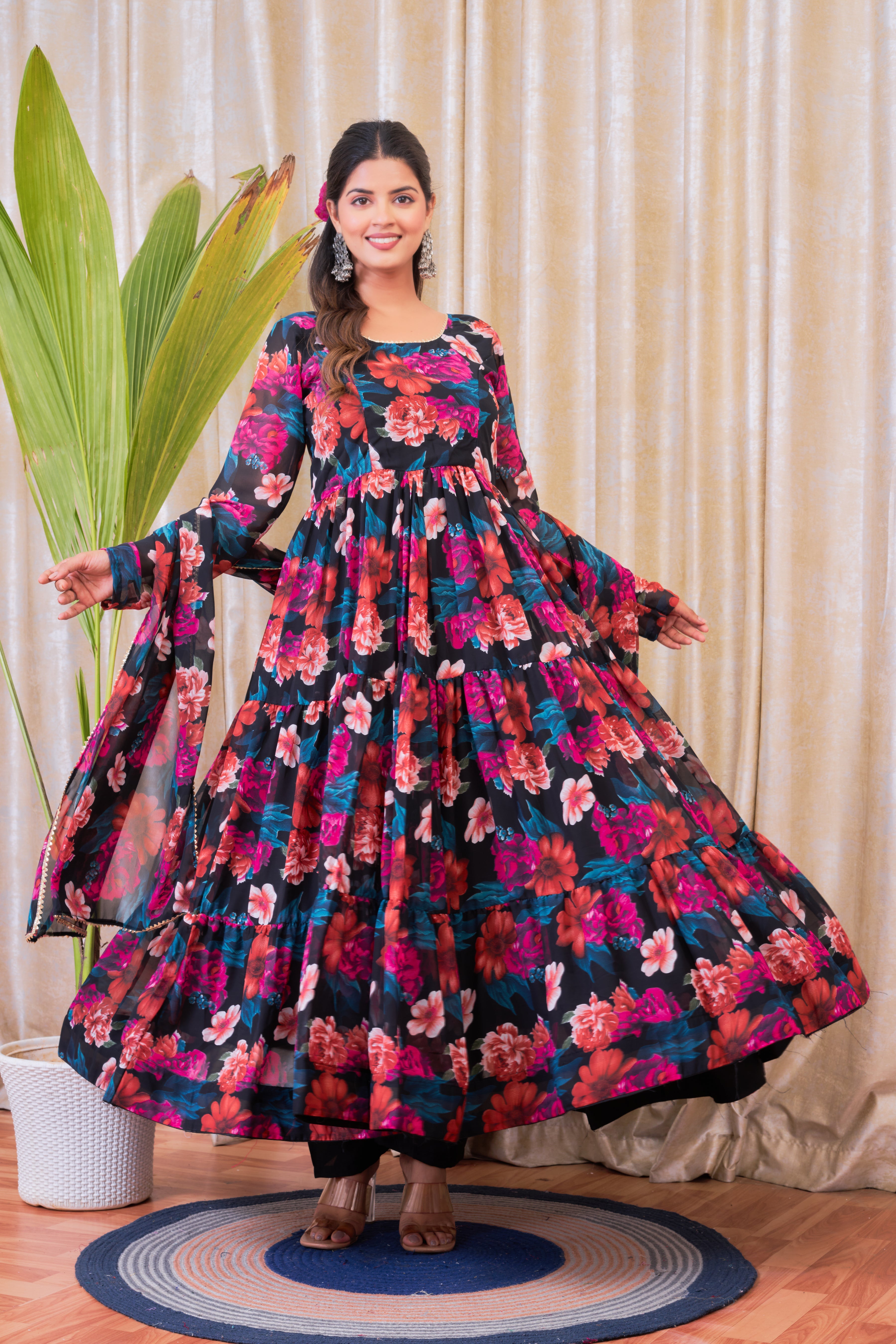 Mix Floral Printed Anarkali Set