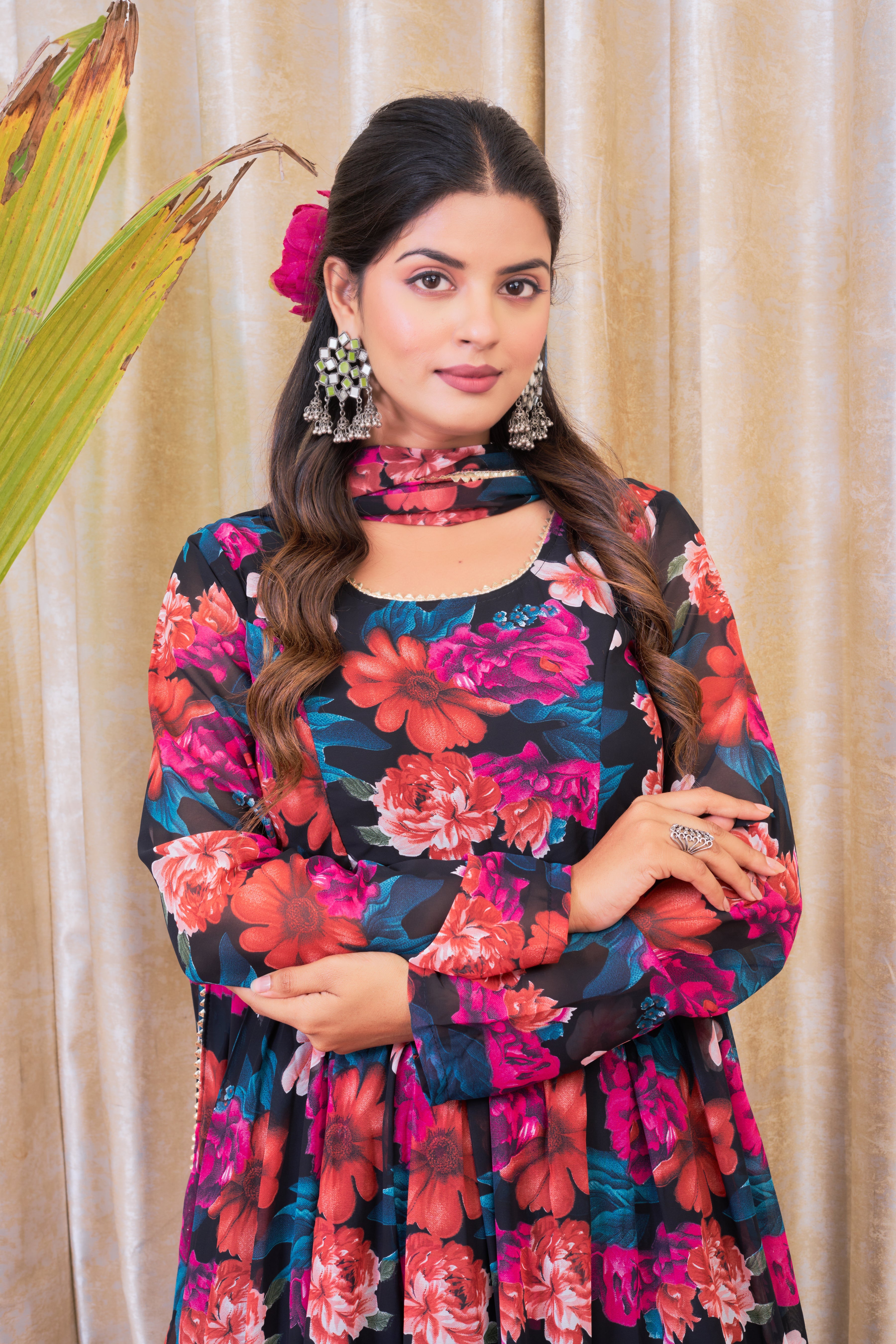 Mix Floral Printed Anarkali Set