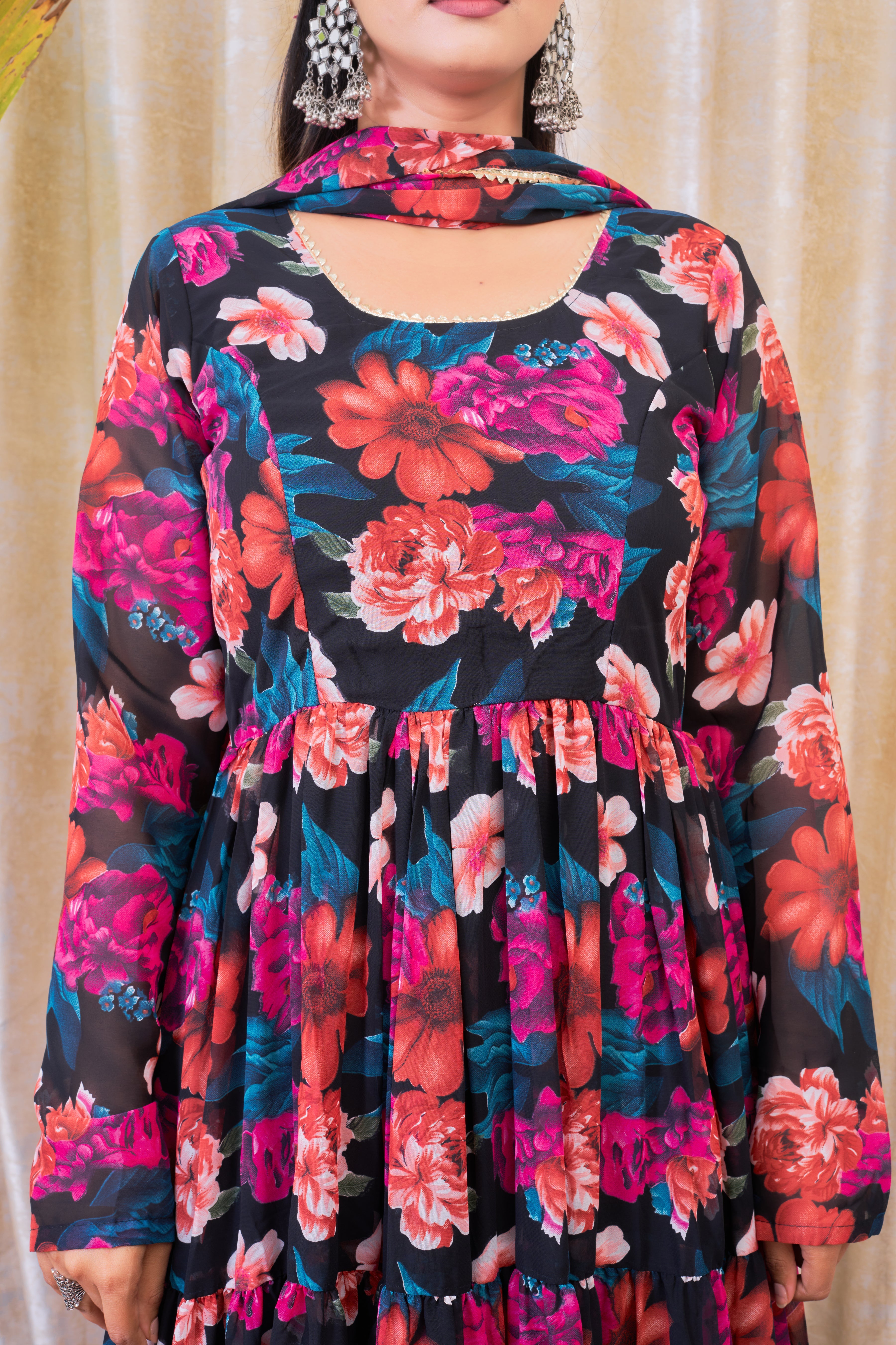 Mix Floral Printed Anarkali Set