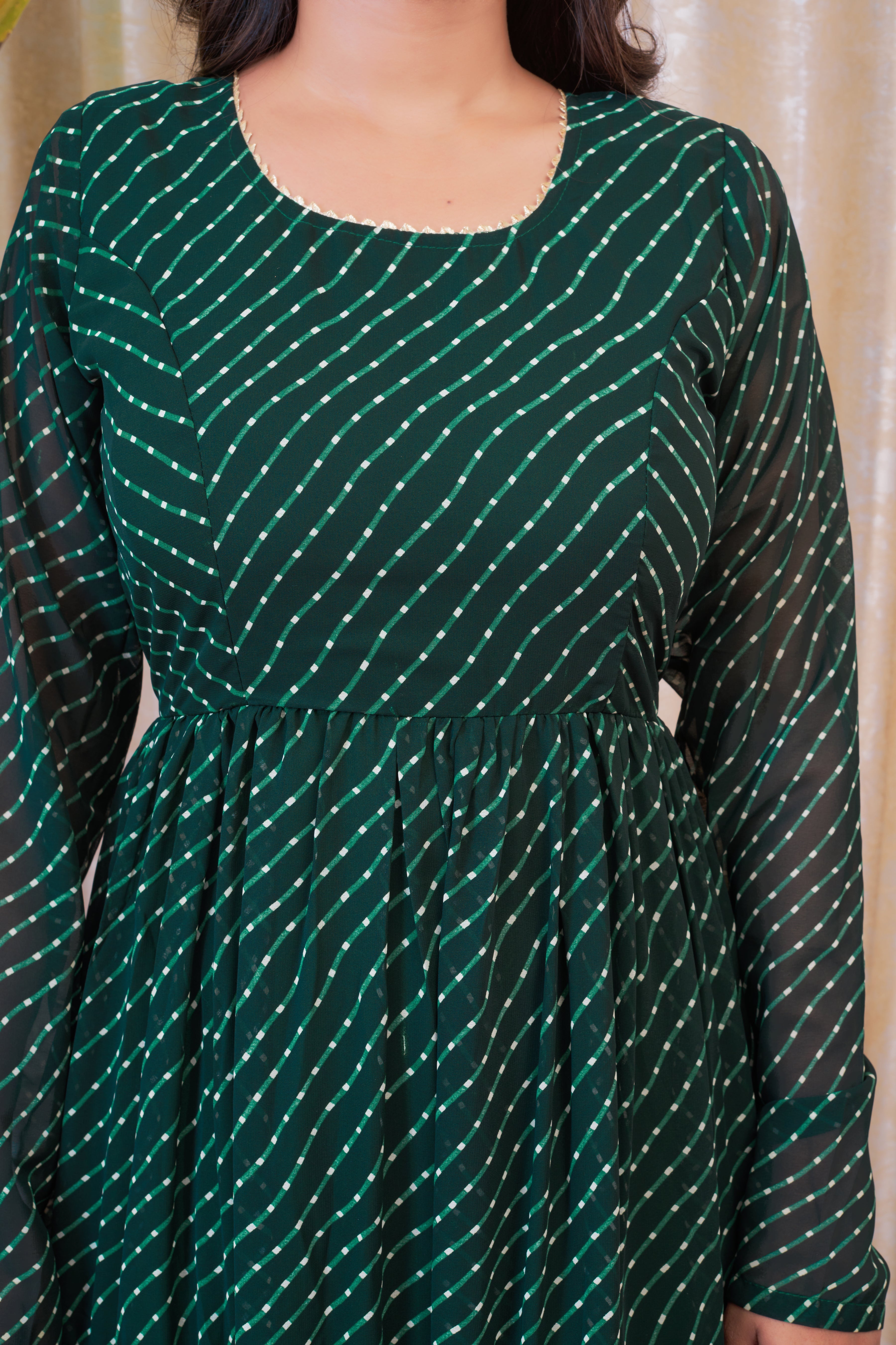 Green Leheriya Printed Anarkali Set