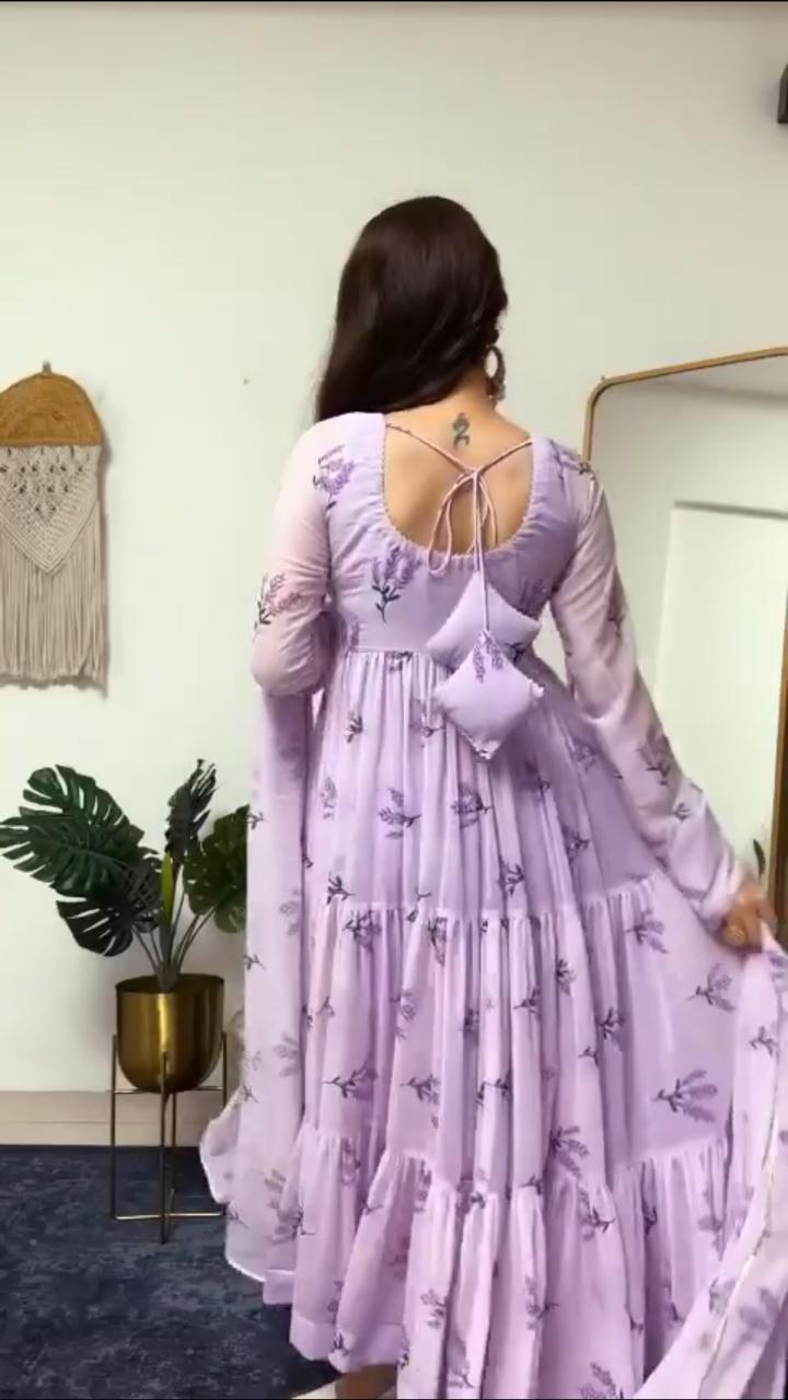 Mini Lavender Floral Printed Anarkali Set