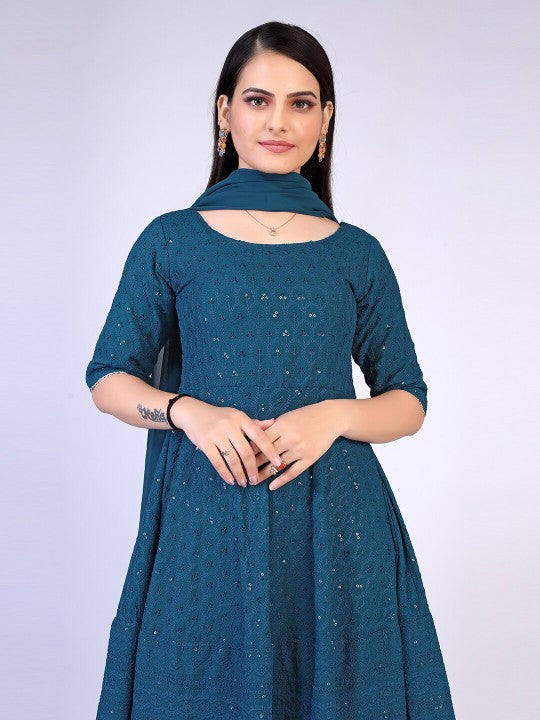 Teal Chikankari Sharara Set For Women's
