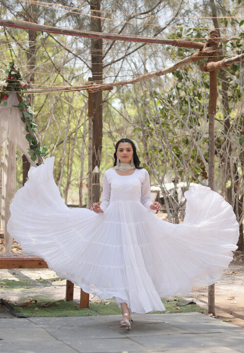 Solid Color Georgette Abaya Style Suit in White